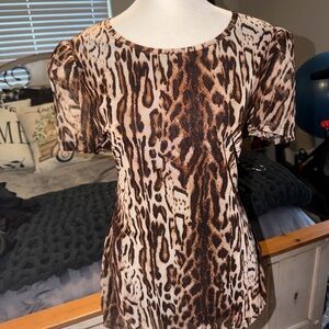 INC International Concepts Brown Animal Print Short Sleeve Top